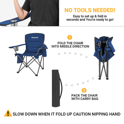 KingCamp Padded Folding Chair with Cupholder, Cooler, and Pocket, Blue (2 Pack)