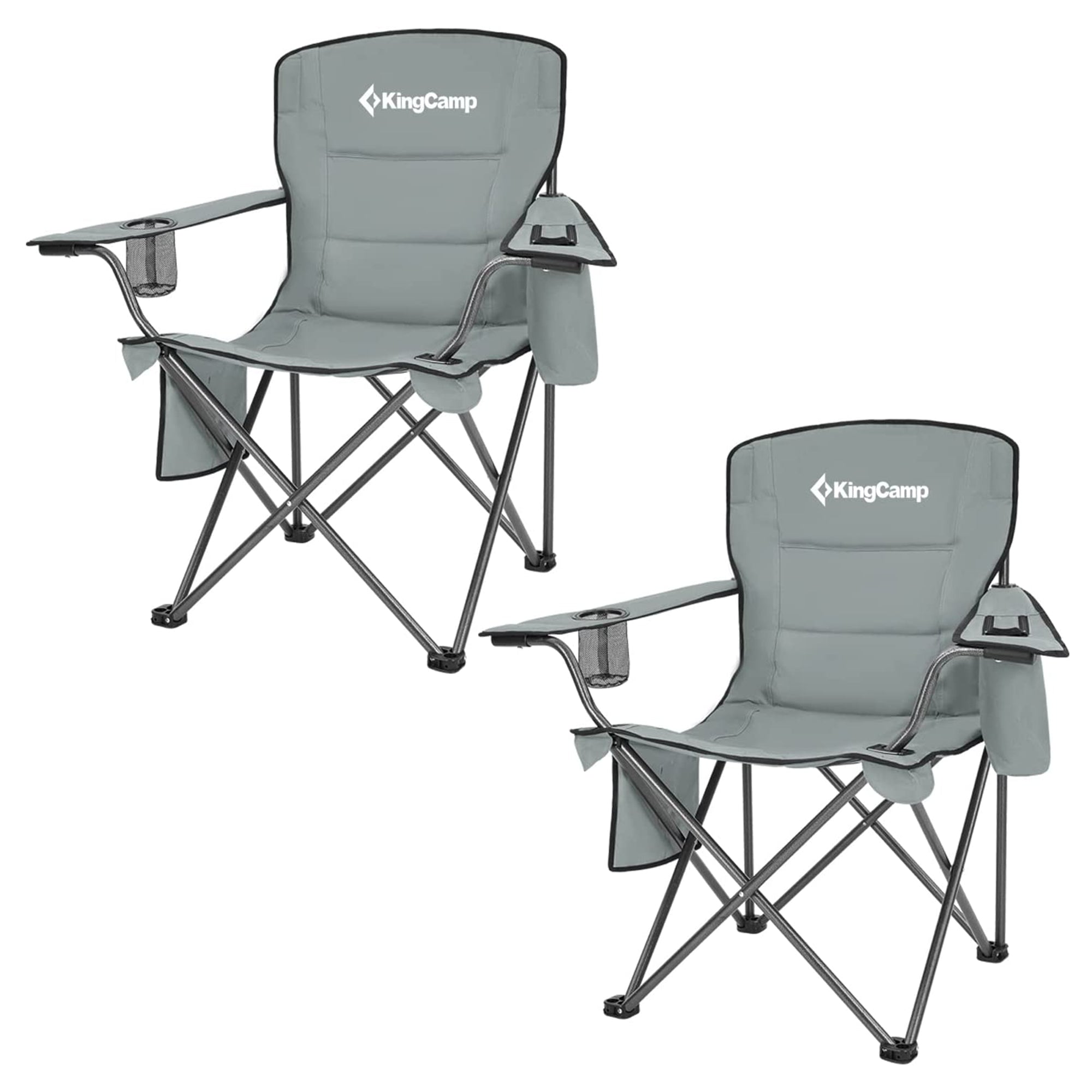 KingCamp Padded Folding Chair w/Cupholder, Cooler, & Pocket, Grey(2pk)(Open Box)
