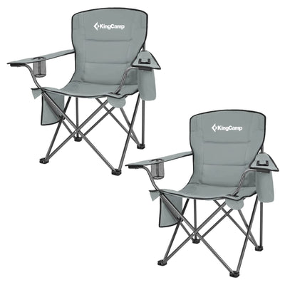 KingCamp Padded Folding Chair w/ Cupholder, Cooler, & Pocket, Grey(2 Pack)(Used)