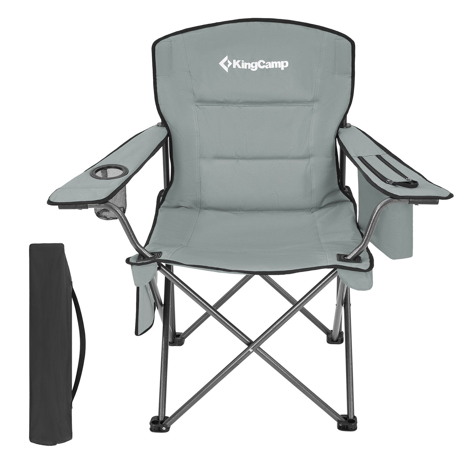 KingCamp Padded Folding Chair with Cupholder, Cooler, and Pocket, Grey (2 Pack) - VMInnovations