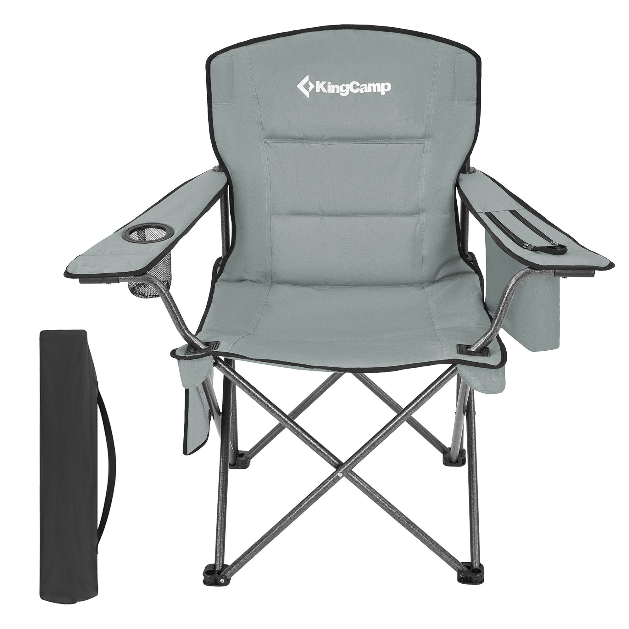 KingCamp Padded Folding Chair w/ Cupholder, Cooler, & Pocket, Grey(2 Pack)(Used) - VMInnovations