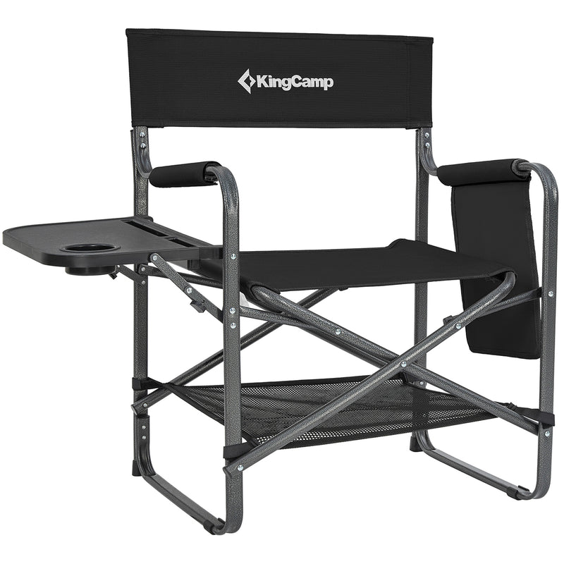 KingCamp Padded Folding Director Chair w/ Side Table & Pockets, Black (Used)