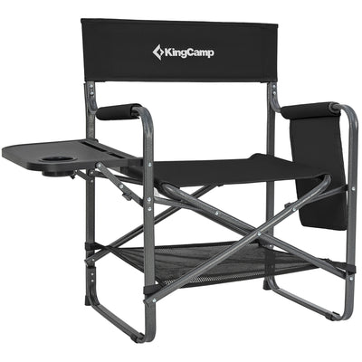 KingCamp Padded Folding Director Chair w/ Side Table & Pockets, Black (Used) - VMInnovations