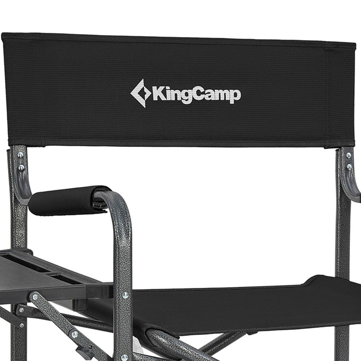 KingCamp Outdoor Folding Director Chair w/ Side Table Bottom Mesh Storage, Black