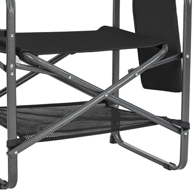 KingCamp Padded Folding Director Chair w/ Side Table & Pockets, Black (Open Box) - VMInnovations