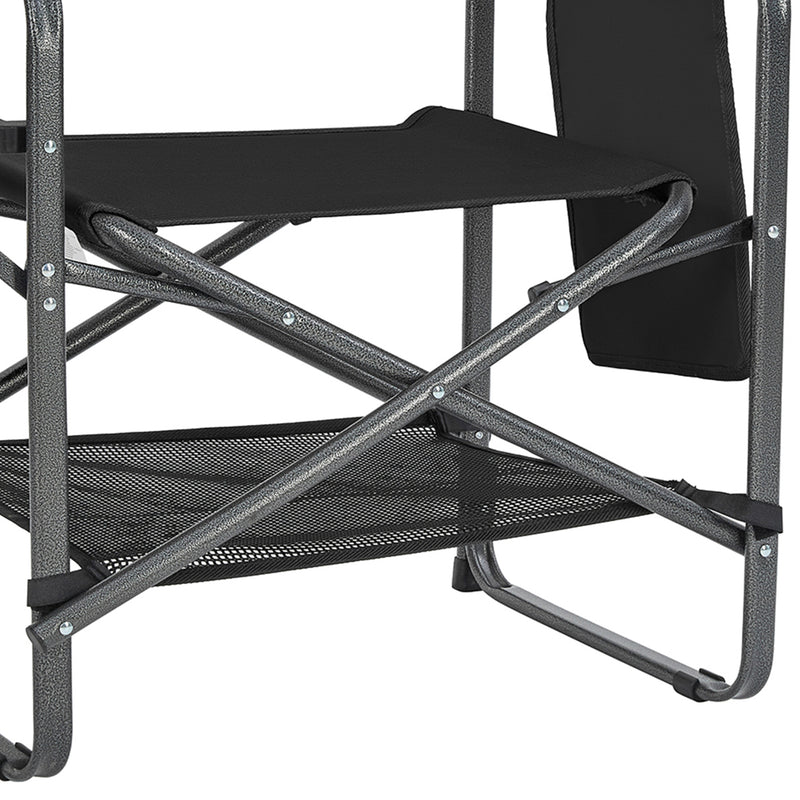 KingCamp Outdoor Folding Director Chair w/ Side Table Bottom Mesh Storage, Black