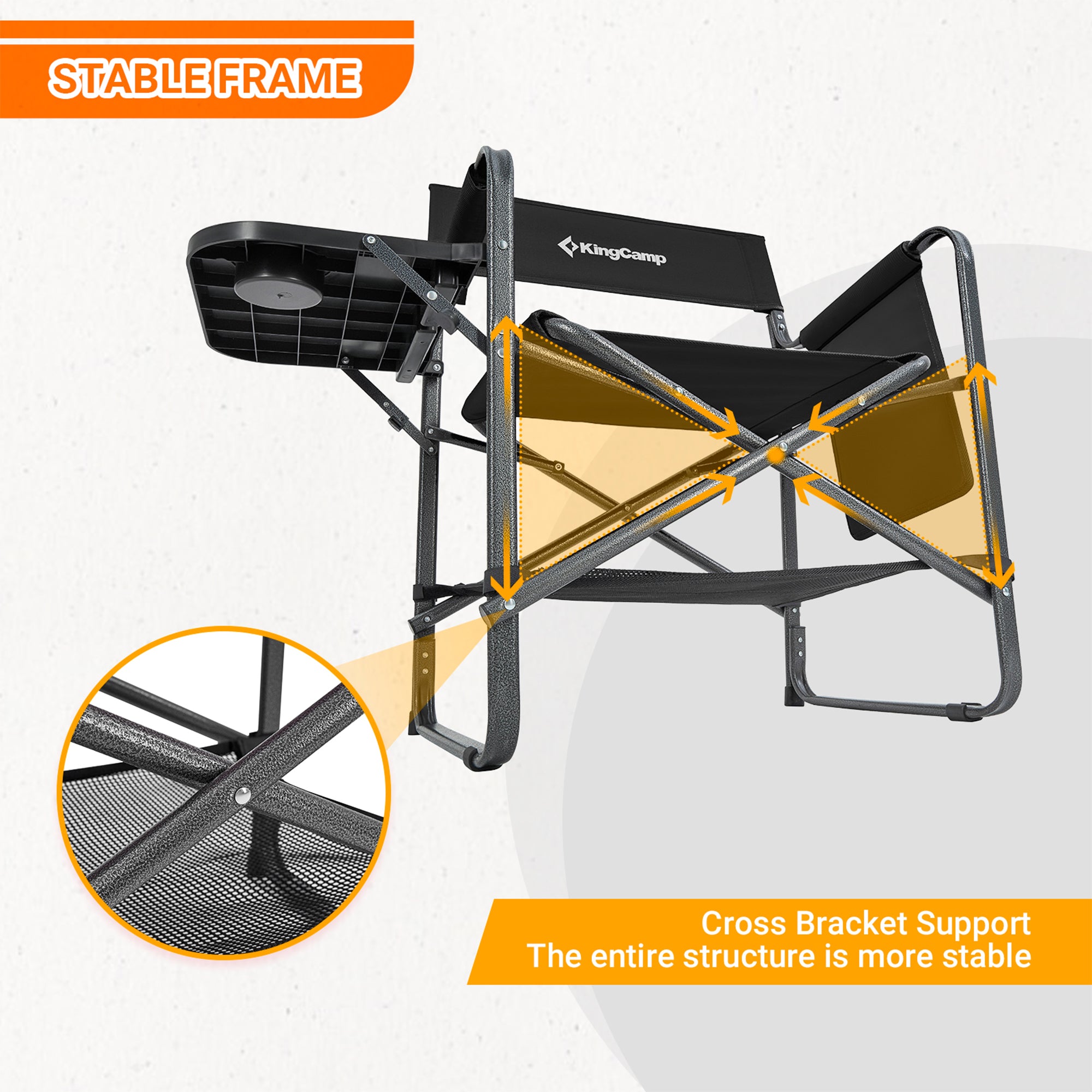 KingCamp Padded Folding Director Chair w/ Side Table & Pockets, Black (Open Box) - VMInnovations