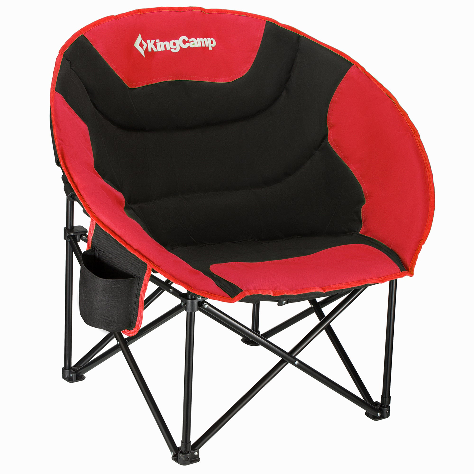 KingCamp Foldable Saucer Camping Lounge Chair w/ Cupholder, Black/Red (Open Box) - VMInnovations