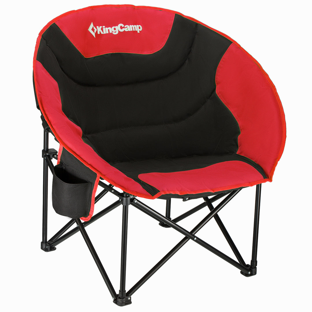 KingCamp Foldable Saucer Camping Lounge Chair with Cupholder Storage, Black/Red - VMInnovations