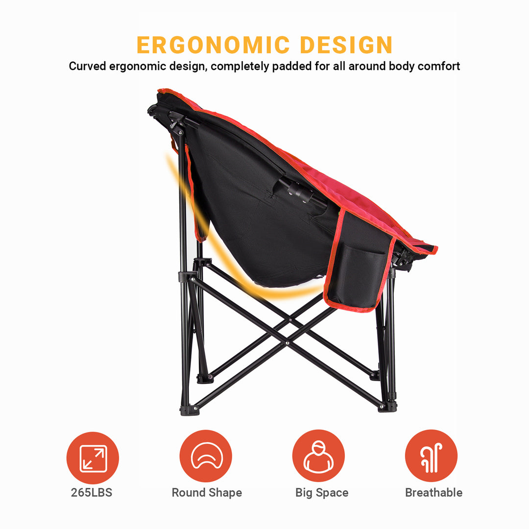 KingCamp Foldable Saucer Camping Lounge Chair with Cupholder Storage, Black/Red - VMInnovations