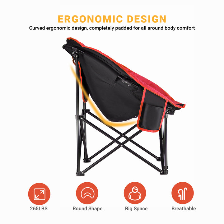 KingCamp Foldable Saucer Camping Lounge Chair with Cupholder Storage, Black/Red - VMInnovations