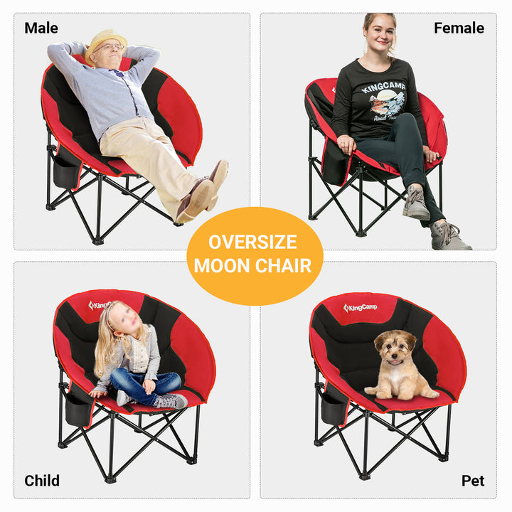 KingCamp Foldable Saucer Camping Lounge Chair with Cupholder Storage, Black/Red - VMInnovations