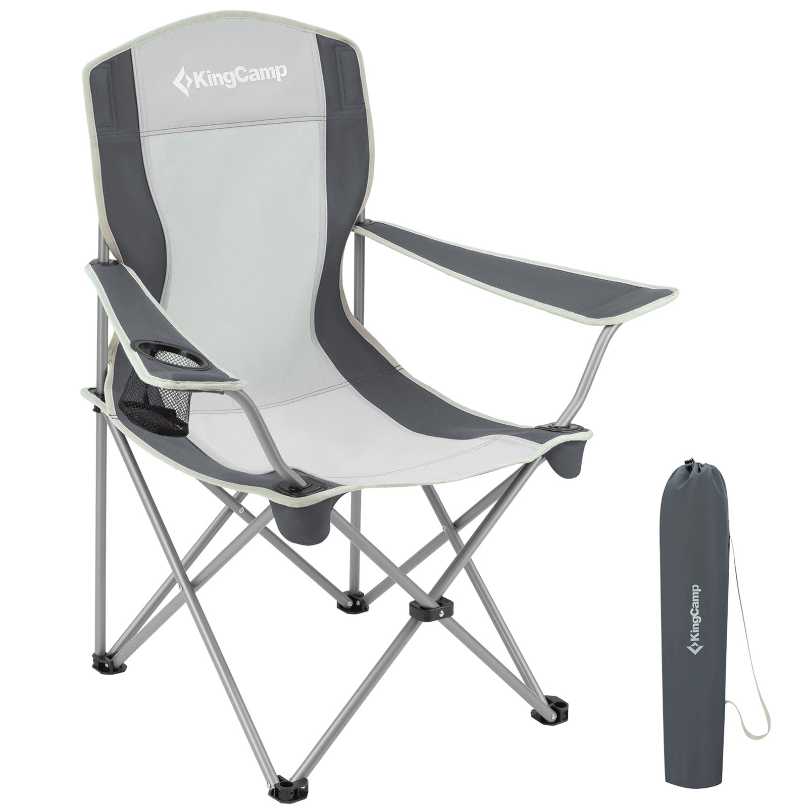 KingCamp Lightweight Folding Chair with Cupholder, Black/Grey (Used) - VMInnovations
