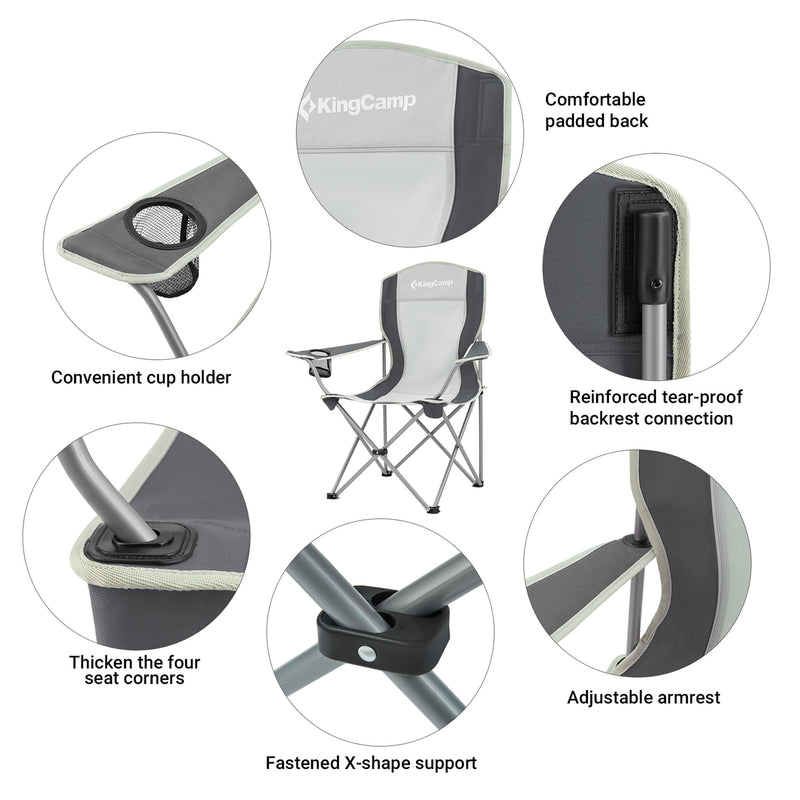 KingCamp Lightweight Folding Outdoor Camping Chair w/ Cupholder, Grey (Open Box)