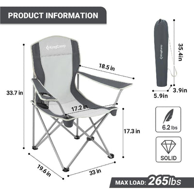 KingCamp Lightweight Folding Chair with Cupholder, Black/Grey (Used) - VMInnovations