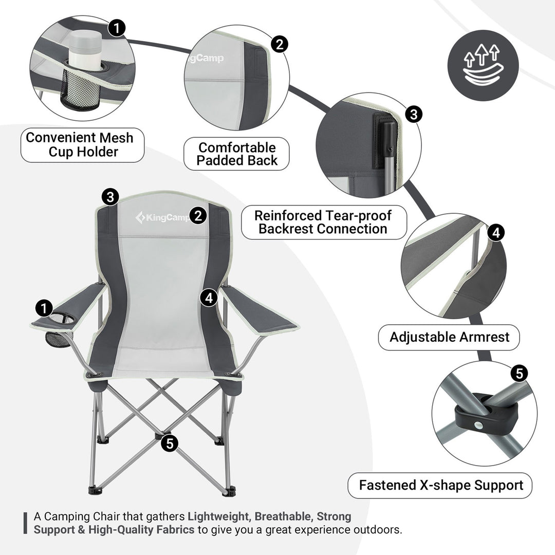 KingCamp Lightweight Folding Chair with Cupholder, Black/Grey (Used)