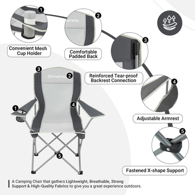 KingCamp Lightweight Folding Outdoor Camping Chair w/ Cupholder, Grey (Open Box) - VMInnovations