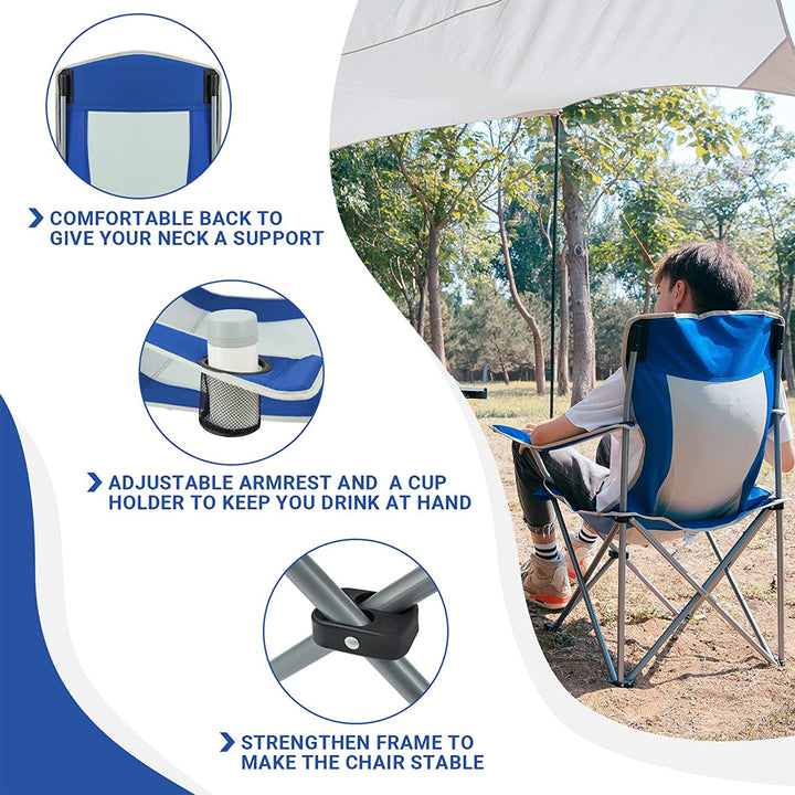 Lightweight Folding Outdoor Camping Chair w/ Cupholder, Blue/Grey (Open Box) - VMInnovations