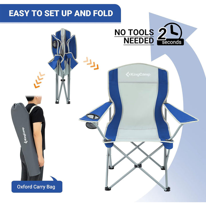 KingCamp Lightweight Folding Outdoor Camping Chair with Cupholder, Blue/Grey