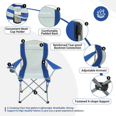 KingCamp Lightweight Folding Camping Chair with Cupholder, Blue/Grey (Used)