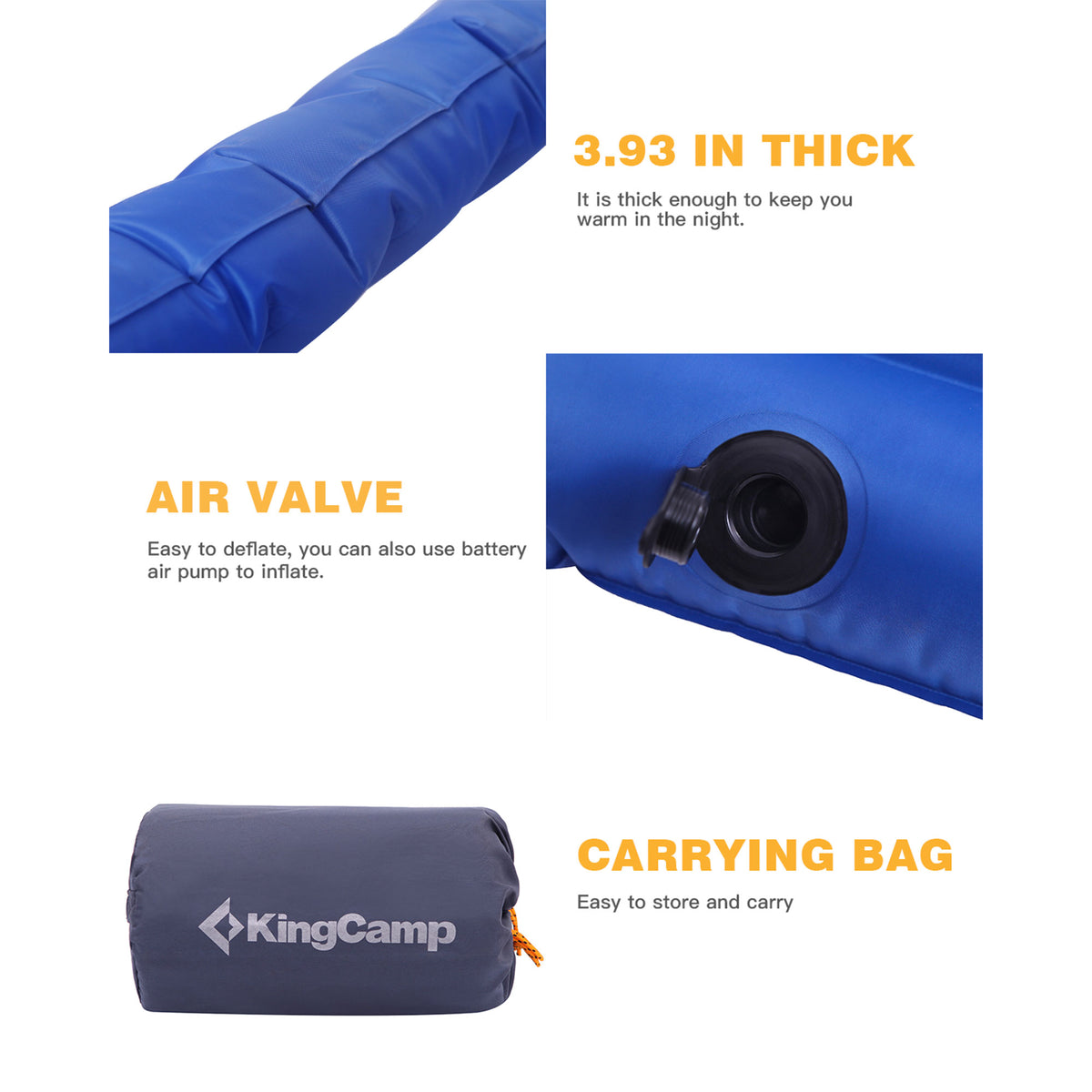 KingCamp 2-Person Sleeping Pad Lightweight Inflatable Air Mat, Blue (Open Box) - VMInnovations