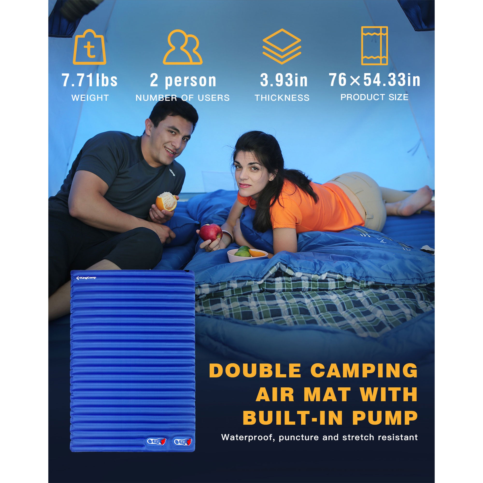 KingCamp 2-Person Double Sleeping Pad Lightweight Inflatable Air Mat, Blue - VMInnovations