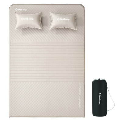 Self-Inflating Sleeping Pad Mat Camping Mattress w/ 2 Pillows, Beige (Open Box) - VMInnovations