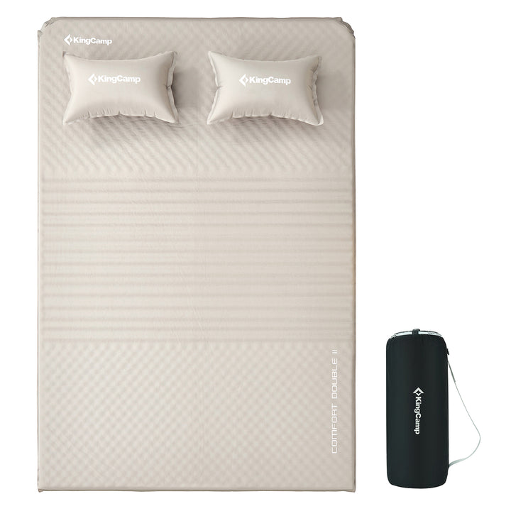 Self-Inflating Sleeping Pad Mat Camping Mattress w/ 2 Pillows, Beige (Open Box)