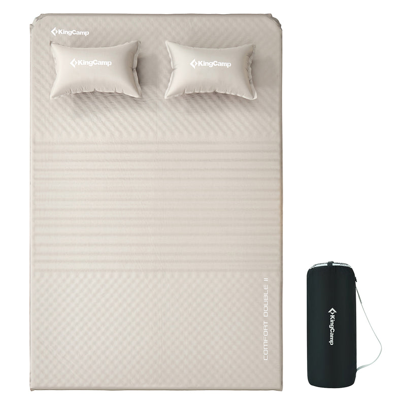 Self-Inflating Sleeping Pad Mat Camping Mattress with 2 Pillows, Beige (Used)