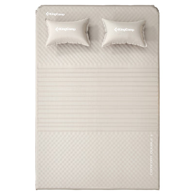 Self-Inflating Sleeping Pad Mat Camping Mattress w/ 2 Pillows, Beige (Open Box) - VMInnovations