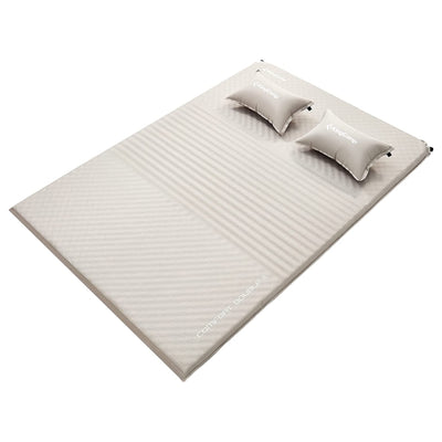 Self-Inflating Sleeping Pad Mat Camping Mattress w/ 2 Pillows, Beige (Open Box) - VMInnovations