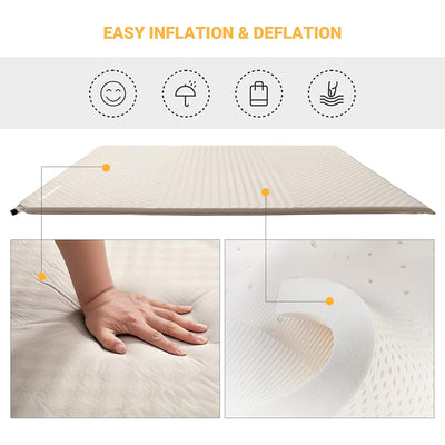 Self-Inflating Sleeping Pad Mat Camping Mattress w/ 2 Pillows, Beige (Open Box) - VMInnovations