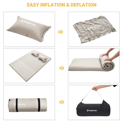 Self-Inflating Sleeping Pad Mat Camping Mattress w/ 2 Pillows, Beige (Open Box) - VMInnovations