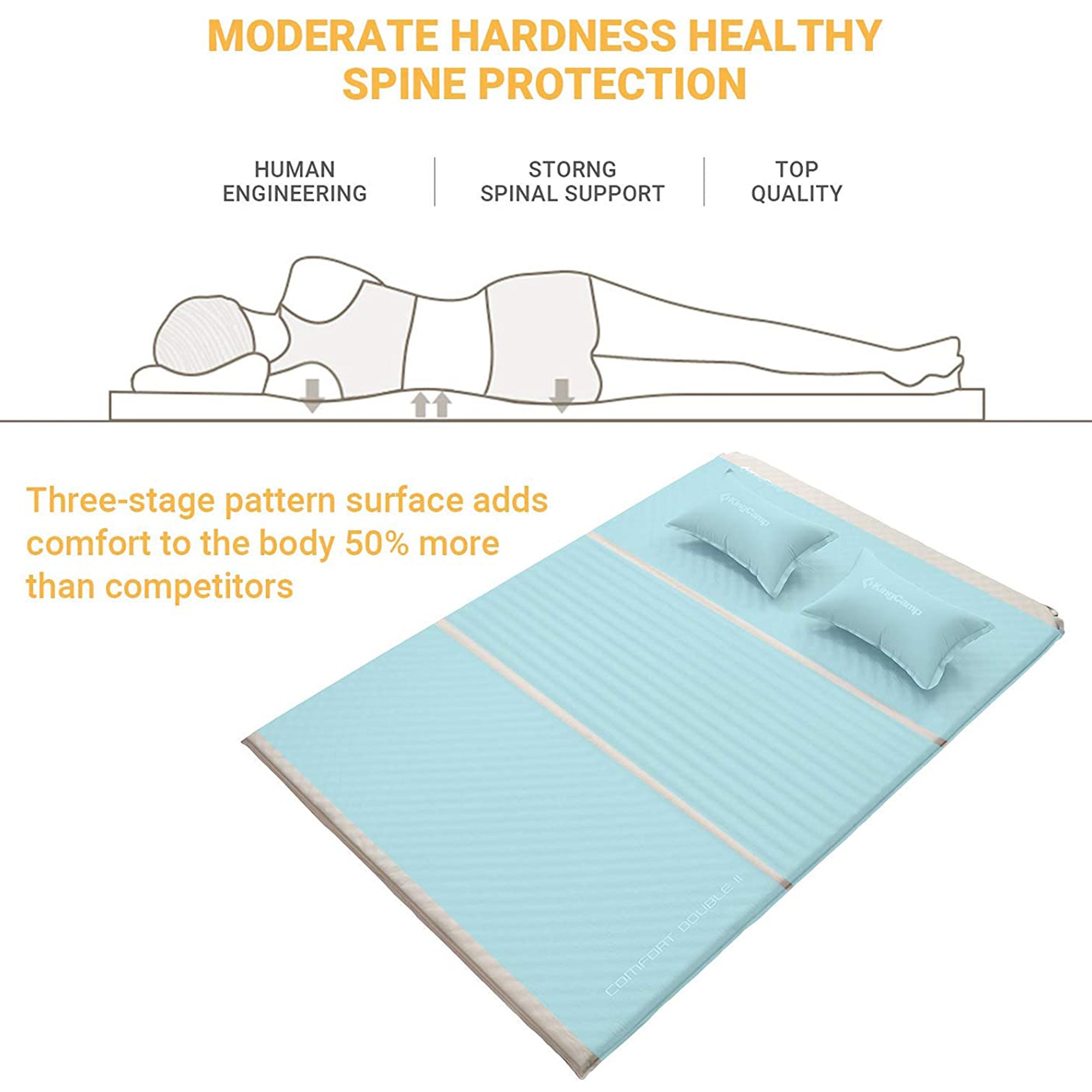 Self-Inflating Sleeping Pad Mat Camping Mattress w/ 2 Pillows, Beige (Open Box) - VMInnovations
