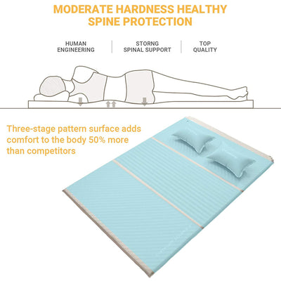 Self-Inflating Sleeping Pad Mat Camping Mattress w/ 2 Pillows, Beige (Open Box) - VMInnovations