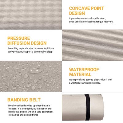 Self-Inflating Sleeping Pad Mat Camping Mattress w/ 2 Pillows, Beige (Open Box) - VMInnovations