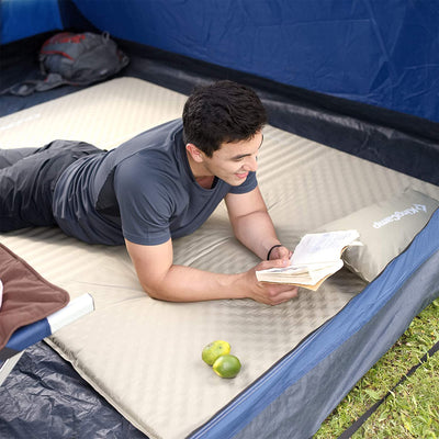 Self-Inflating Sleeping Pad Mat Camping Mattress w/ 2 Pillows, Beige (Open Box) - VMInnovations