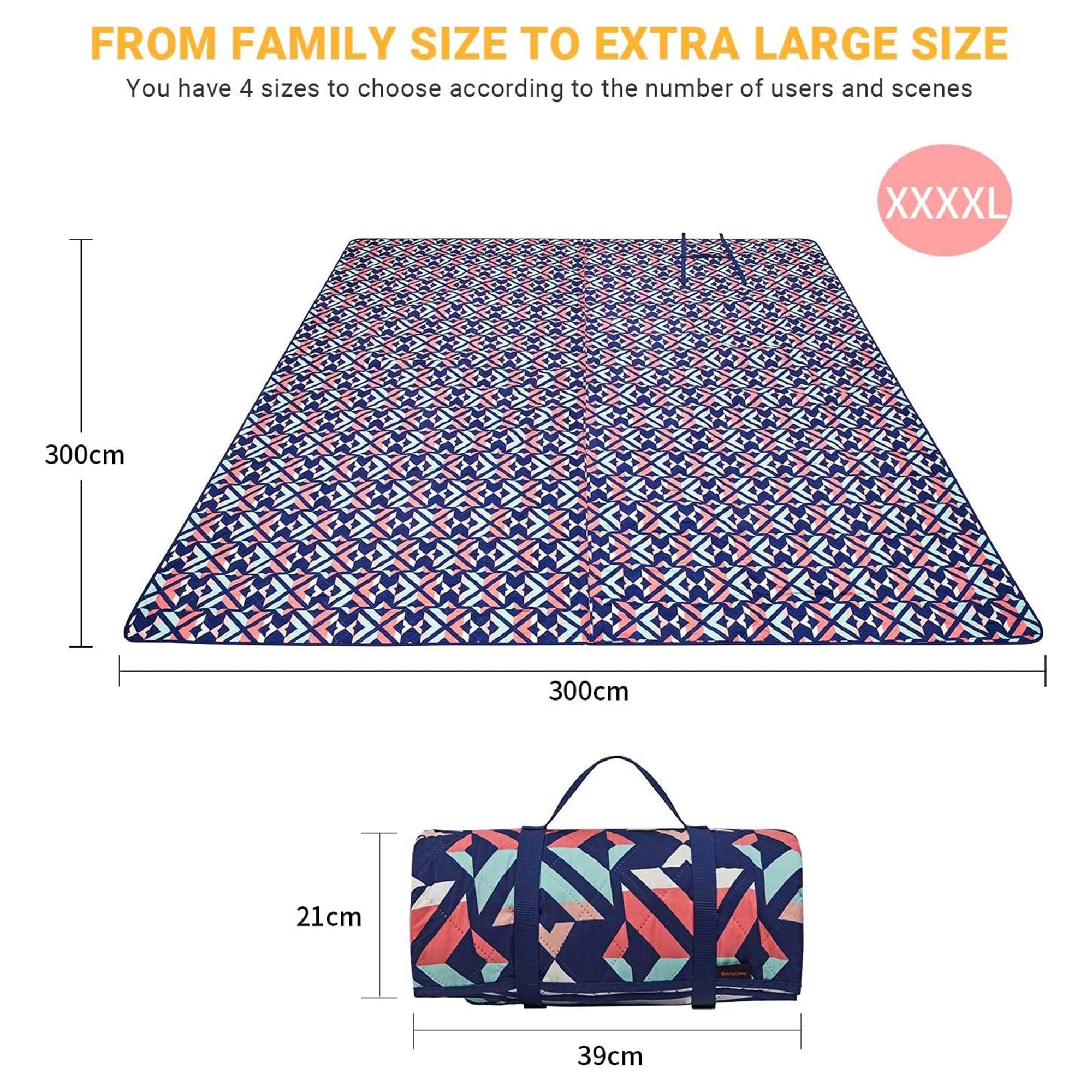 KingCamp Portable Outdoor Waterproof Picnic Hiking Blanket 118" x 118", Rose Red - VMInnovations