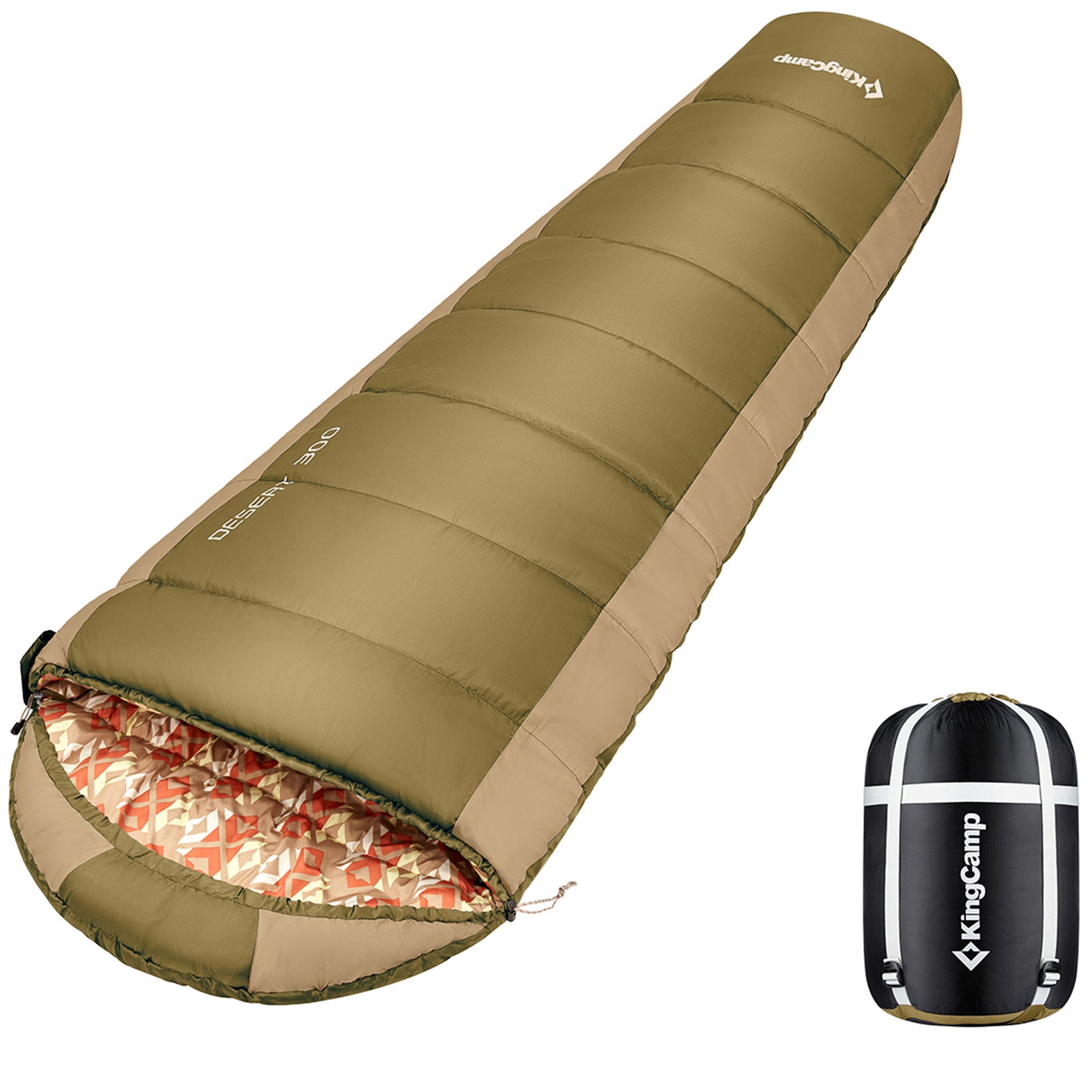 KingCamp Ultralight Warm 3 Season Sleeping Bag w/Compact Compression Sack, Olive - VMInnovations