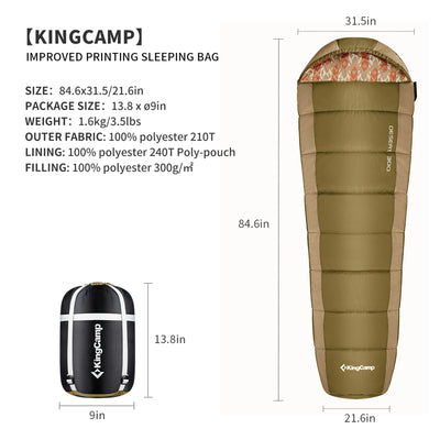 KingCamp Ultralight Warm 3 Season Sleeping Bag w/Compact Compression Sack, Olive - VMInnovations