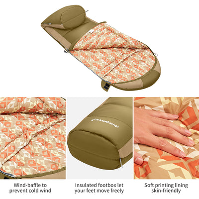 KingCamp Ultralight Warm 3 Season Sleeping Bag w/Compact Compression Sack, Olive - VMInnovations