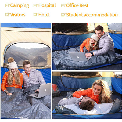 KingCamp 87x59" 2 Person 20 Degree Family Couple Sleeping Bag w/2 Pillows, Blue