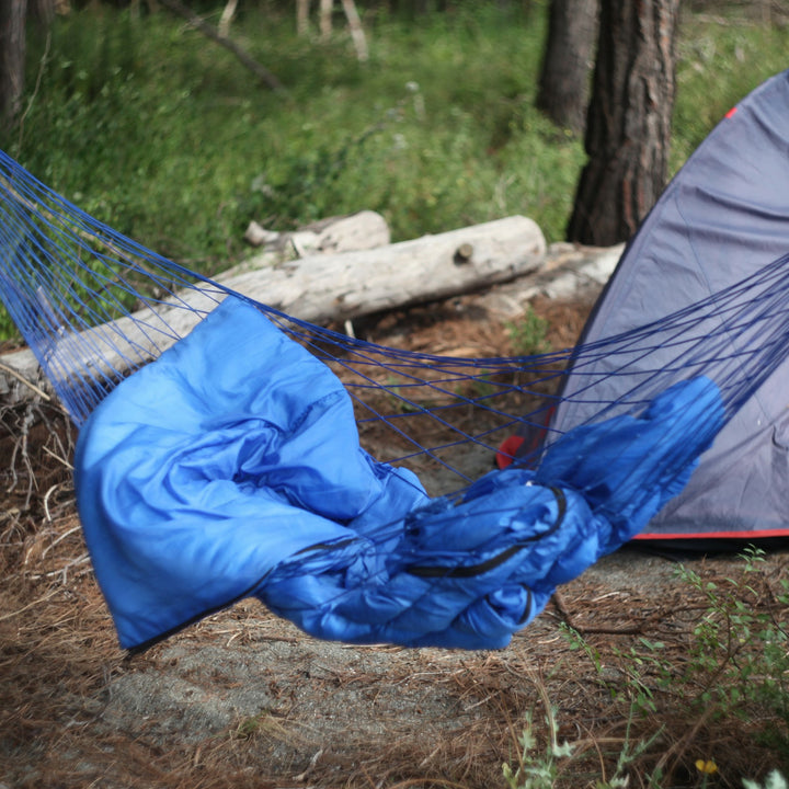 87x59" 2 Person 20 Degree Family Couple Sleeping Bag w/2 Pillows, Blue(Open Box)