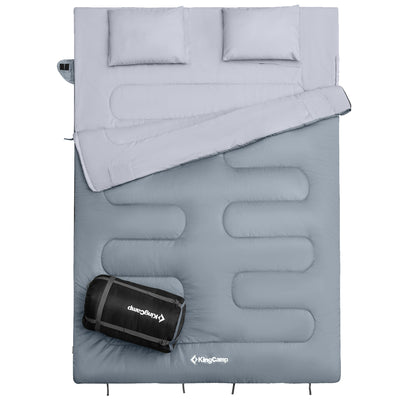 87x59" 2 Person 20 Degree Family Couple Sleeping Bag w/2 Pillows, Grey (Used) - VMInnovations