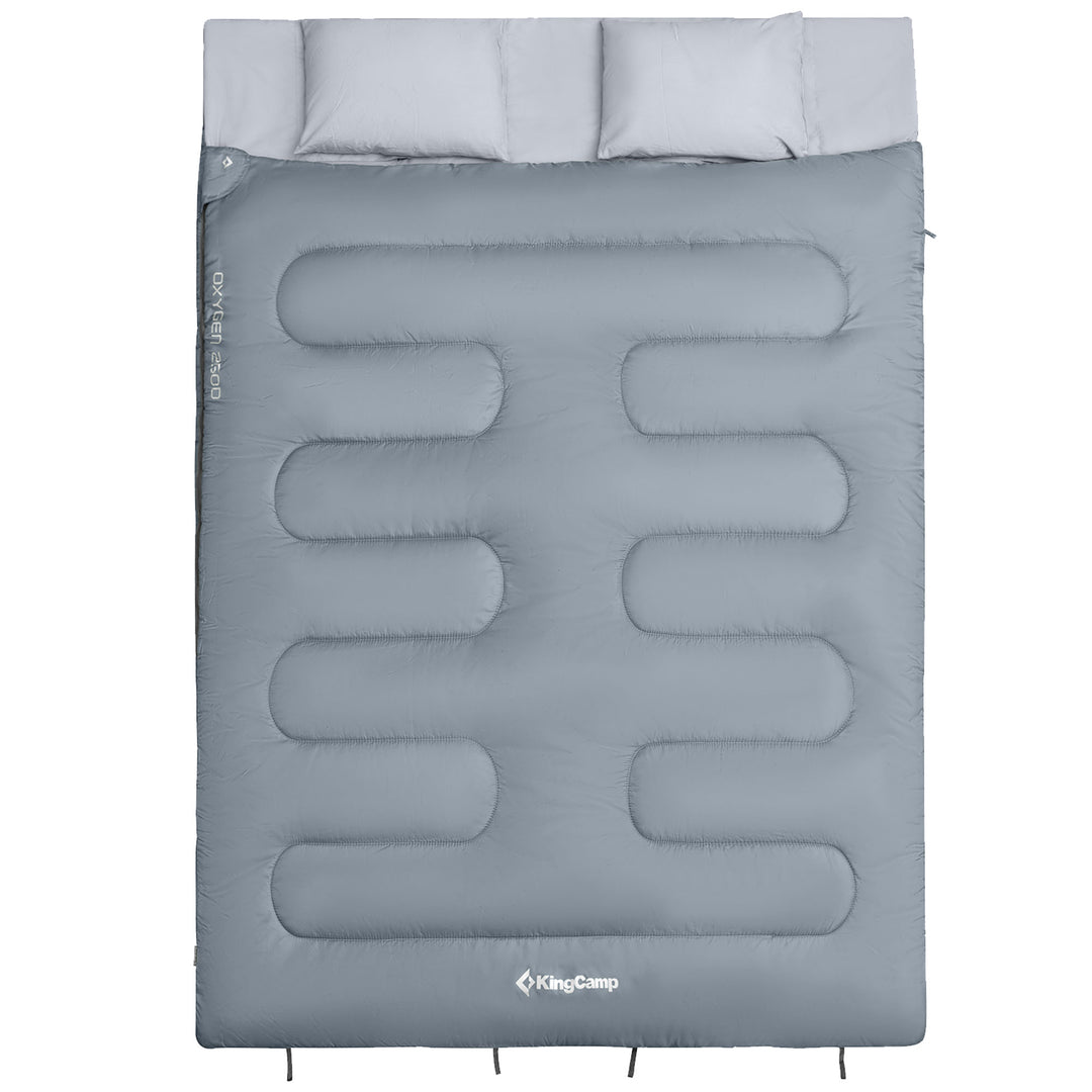 KingCamp 87x59" 2 Person 20 Degree Family Couple Sleeping Bag w/2 Pillows, Grey