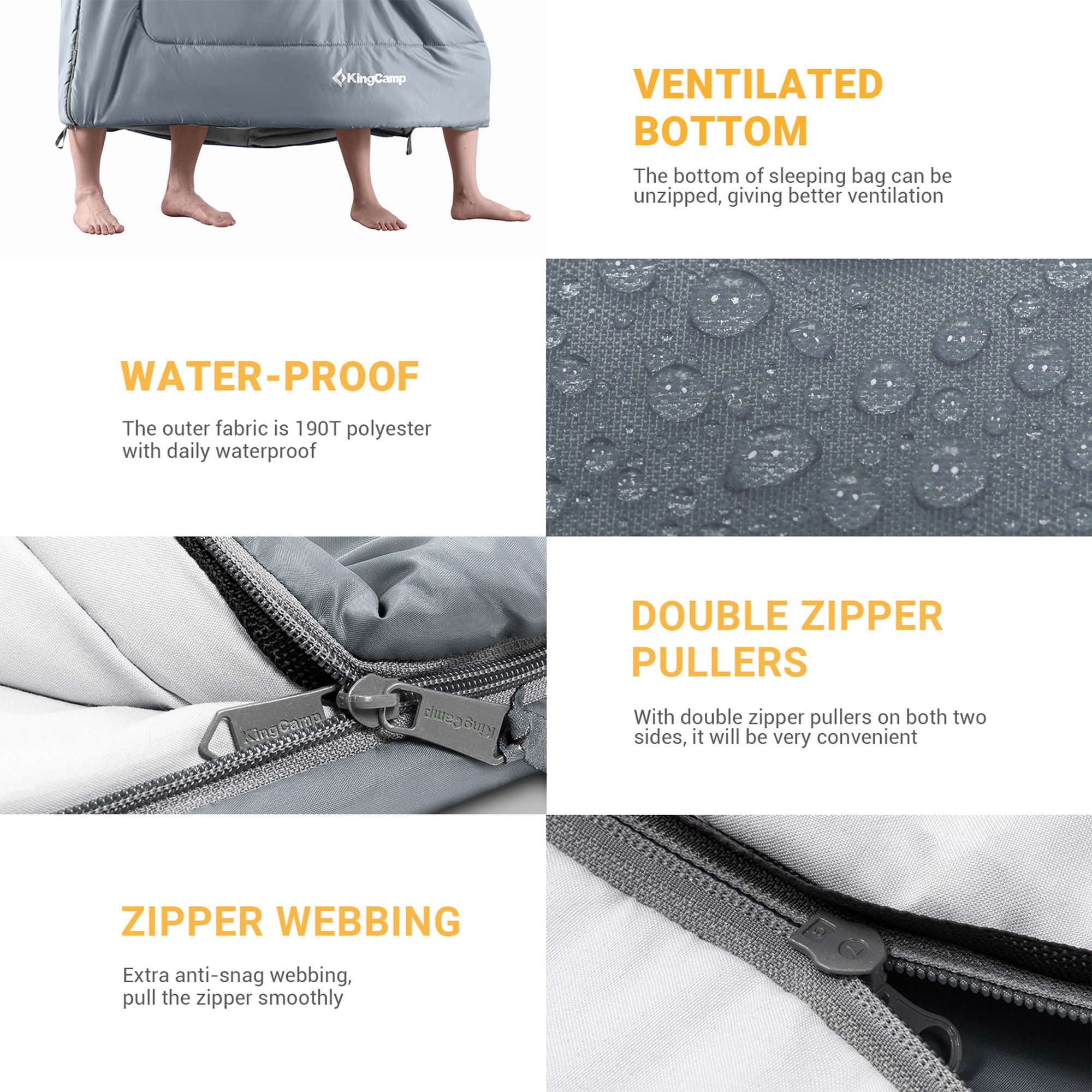 87x59" 2 Person 20 Degree Family Couple Sleeping Bag w/2 Pillows, Grey (Used) - VMInnovations