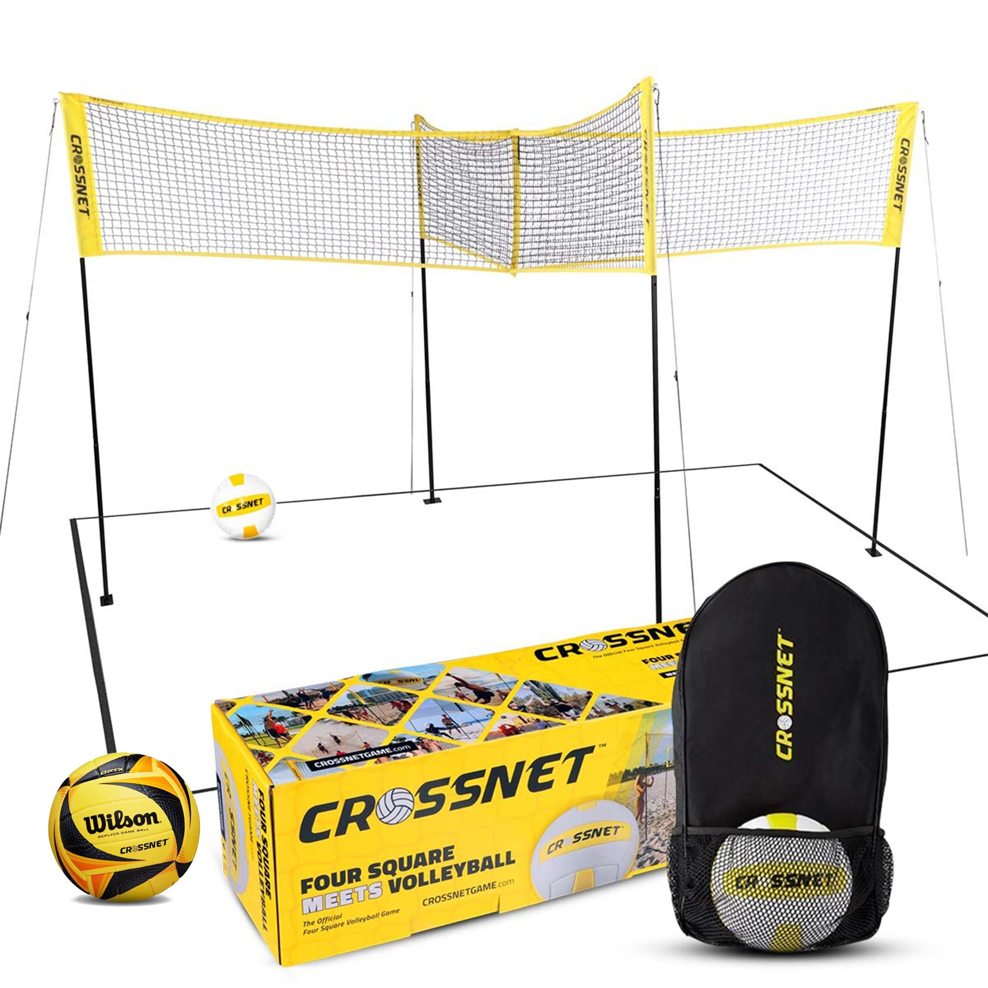 CROSSNET Four Square Volleyball Net Game Set & Wilson X OPTX Replica Volleyball