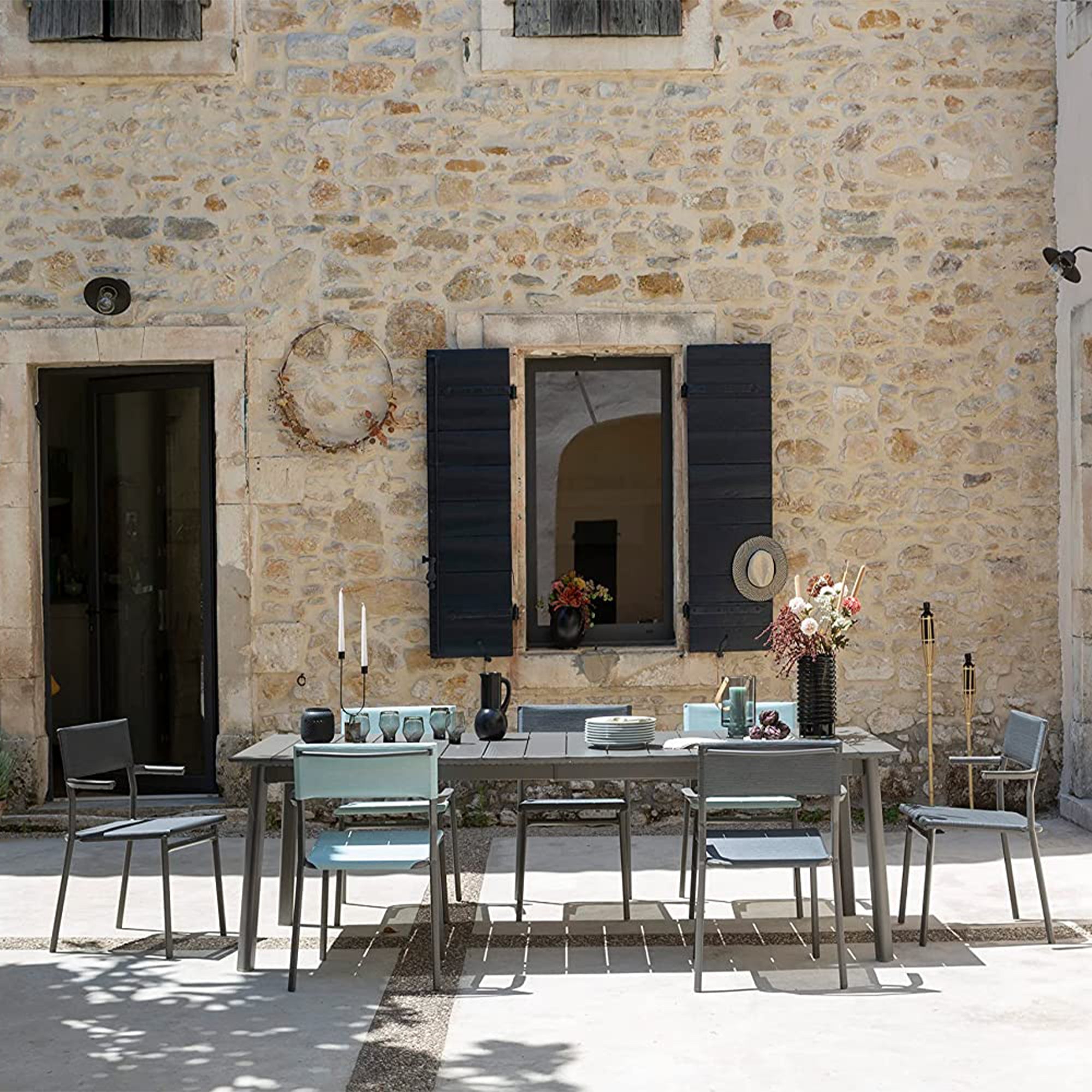 Lafuma Batyline Duo ORON Outdoor Dining Armchair, Titanium/Obsidian (Set of 2)