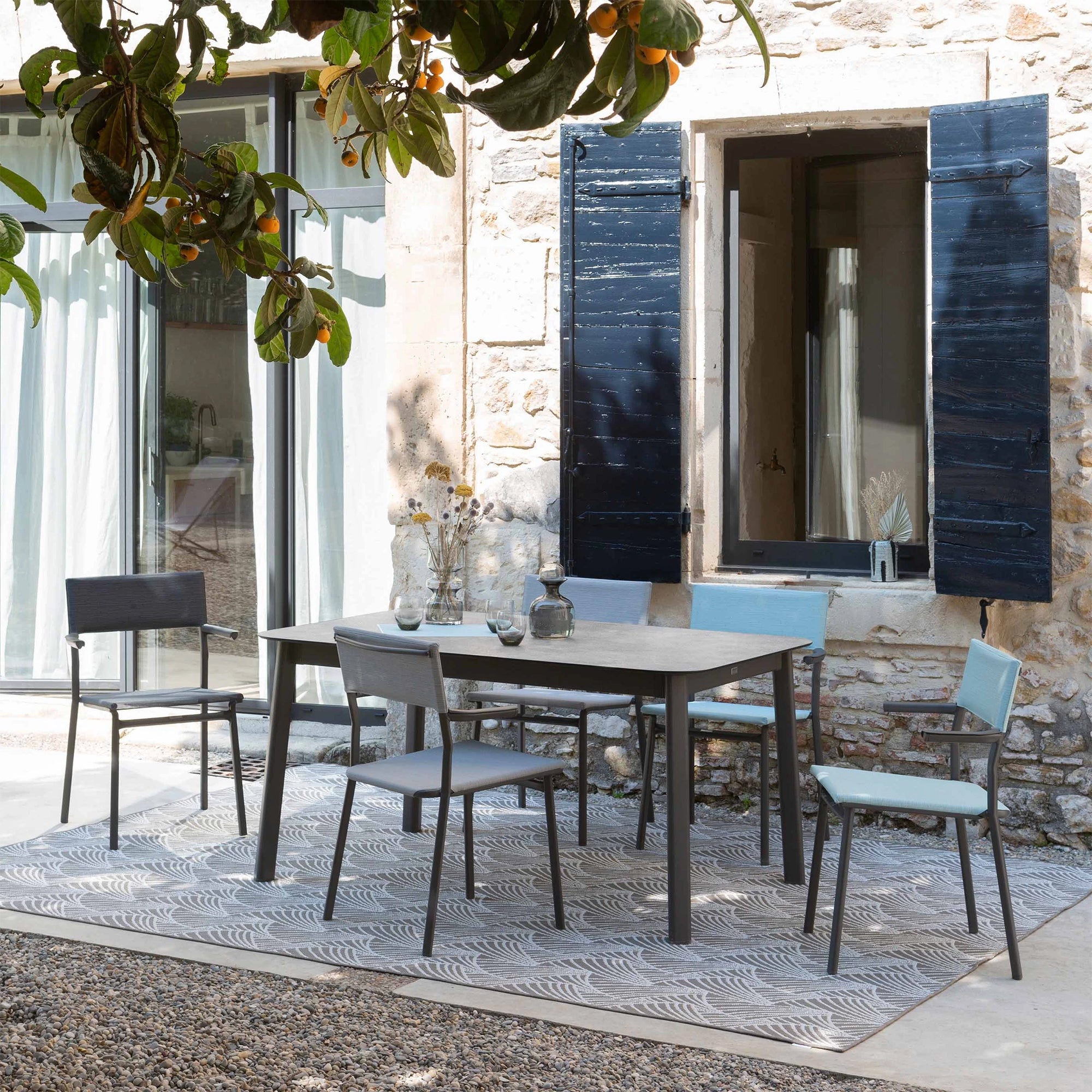 Lafuma Batyline Duo ORON Outdoor Dining Armchair, Titanium/Obsidian (Set of 2)