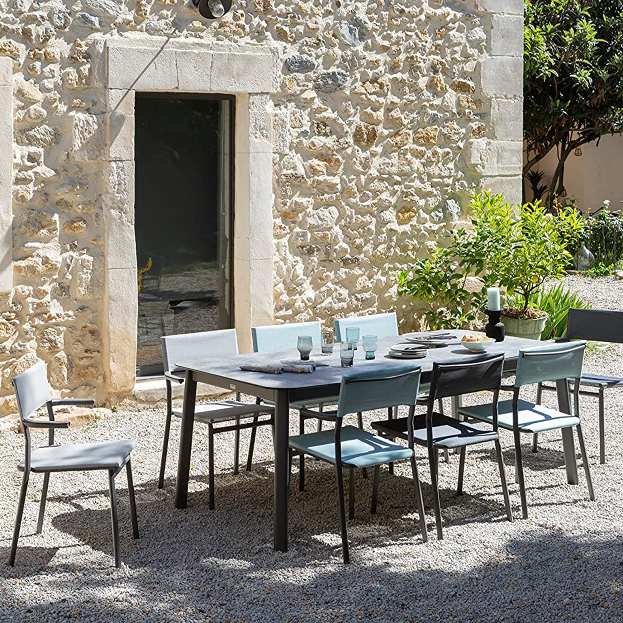 Lafuma Batyline Duo ORON Outdoor Armchair, Titanium/Mistral Blue (Set of 2)